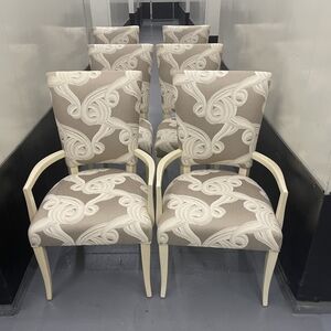 Elegant Greige Upholstered Dining Chairs. Used once then  put in storage.